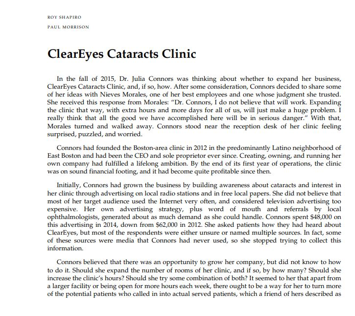 By What Percentage Would Patient Volume And Capacity Utilization Change If Cleareyes Cut In Half Of The Patients Who Com 1