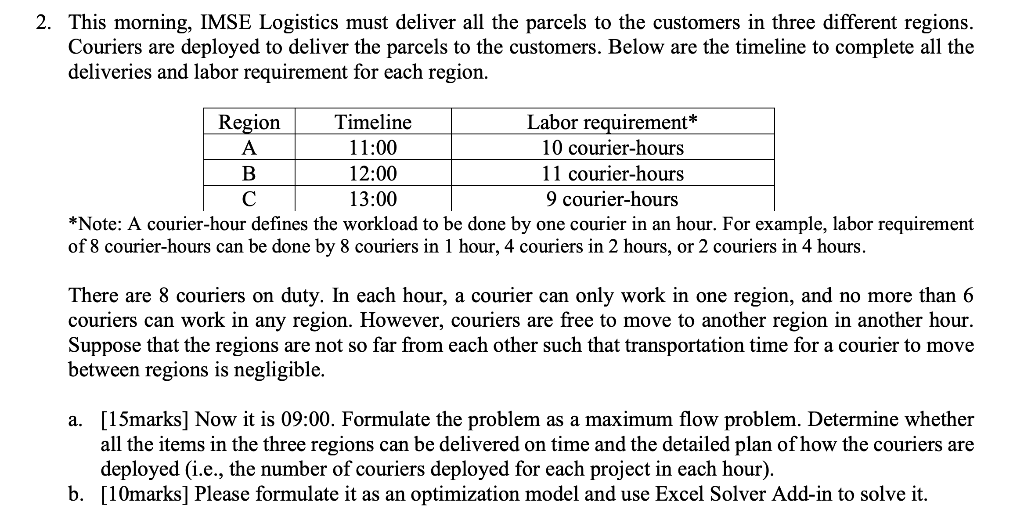 2 This Morning Imse Logistics Must Deliver All The Parcels To The Customers In Three Different Regions Couriers Are D 1