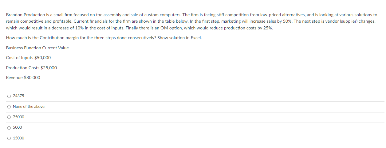Brandon Production Is A Small Firm Focused On The Assembly And Sale Of Custom Computers The Firm Is Facing Stiff Compet 1