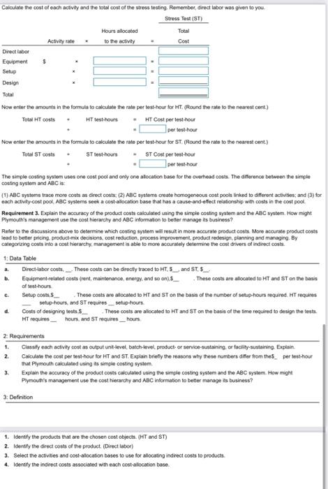 1 Classify Each Activity Cost As Output Unit Level Batch Level Product Or Service Sustaining Or Facility Sustaining 3