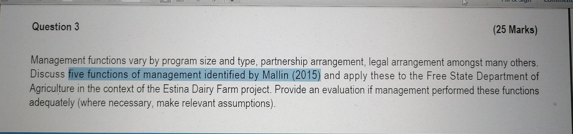 Question 3 25 Marks Management Functions Vary By Program Size And Type Partnership Arrangement Legal Arrangement Amo 1