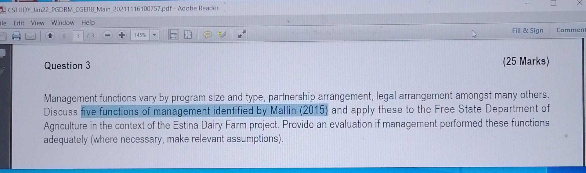 Question 3 25 Marks Management Functions Vary By Program Size And Type Partnership Arrangement Legal Arrangement Amo 2