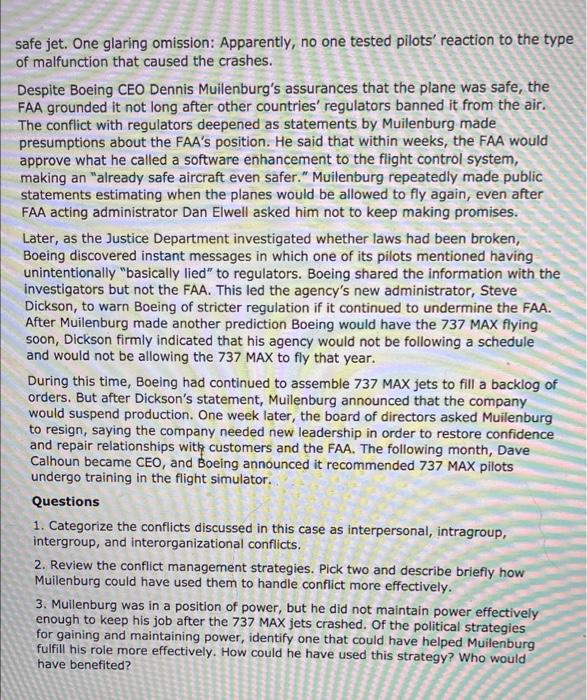 Case 2 Disastrous Conflict At Boeing In 2010 Boeing Was Caught By Surprise When Its Competitor Airbus Announced It W 2