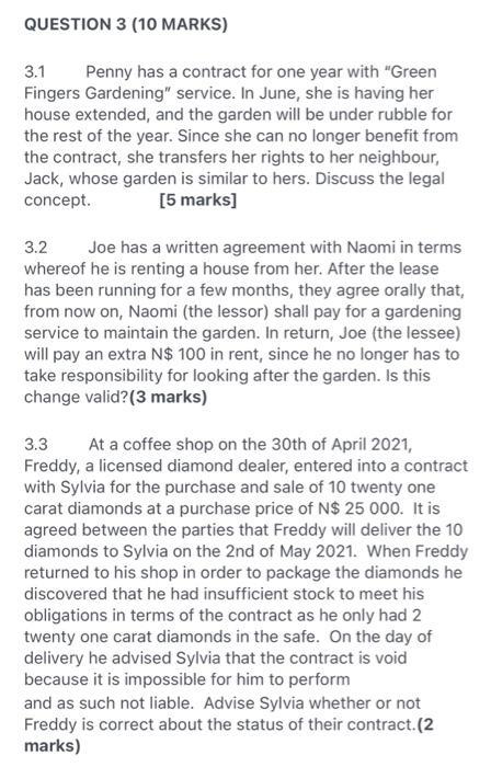Question 3 10 Marks 3 1 Penny Has A Contract For One Year With Green Fingers Gardening Service In June She Is Havi 1