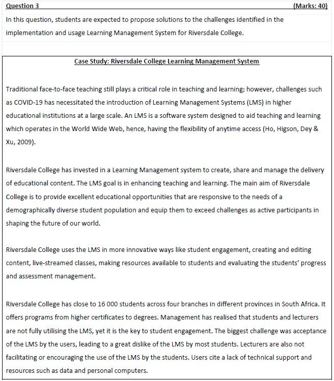 Question 3 Marks 40 In This Question Students Are Expected To Propose Solutions To The Challenges Identified In The 1
