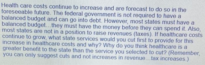 Health Care Costs Continue To Increase And Are Forecast To Do So In The Foreseeable Future The Federal Government Is No 3