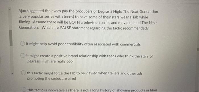 Ajax Suggested The Execs Pay The Producers Of Degrassi High The Next Generation A Very Popular Series With Teens To H 1