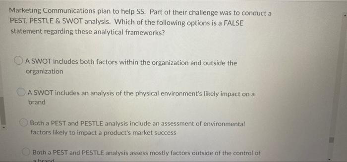 Marketing Communications Plan To Help Ss Part Of Their Challenge Was To Conduct A Pest Pestle Swot Analysis Which O 1