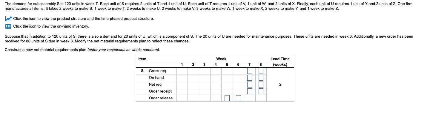 Need To Complete Net Material Requirements Plan Using The On Hand Inventory And Using Info For Each Letter Shown Answer 1