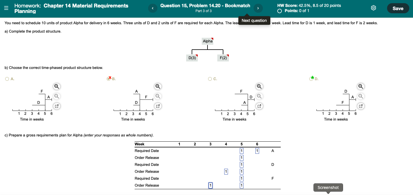 Homework Chapter 14 Material Requirements Planning Save Question 15 Problem 14 20 Bookmatch Part 3 Of 3 Hw Score 42 1