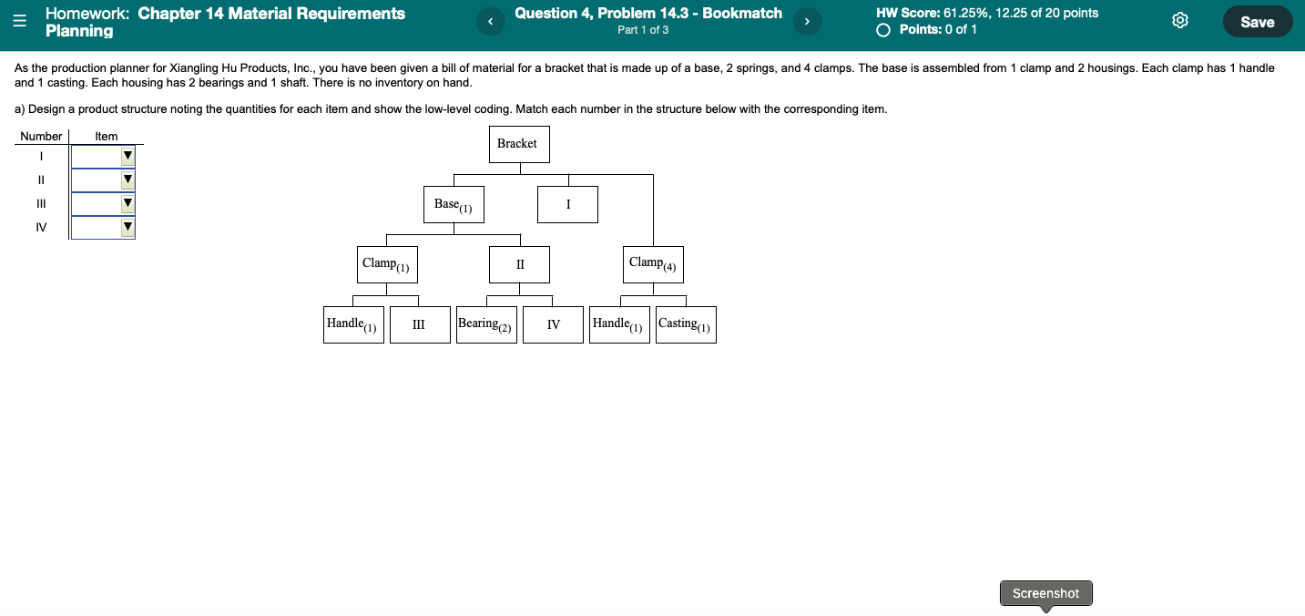 Hw Score 61 25 12 25 Of 20 Points O Points 0 Of 1 Save Homework Chapter 14 Material Requirements Planning Question 1