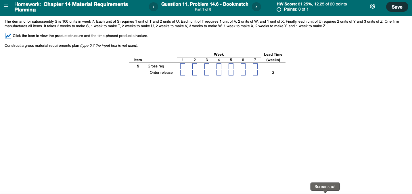 Homework Chapter 14 Material Requirements Planning Question 11 Problem 14 6 Bookmatch Part 1 Of 8 Hw Score 61 25 1
