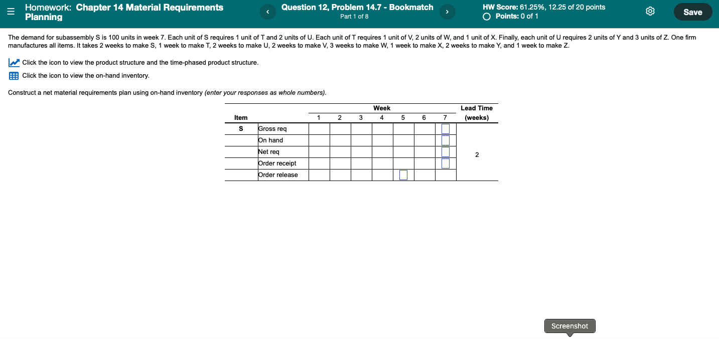 Homework Chapter 14 Material Requirements Planning Question 12 Problem 14 7 Bookmatch Part 1 Of 8 Hw Score 61 25 1