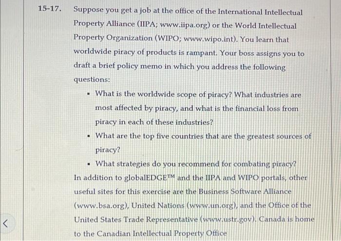 15 17 Suppose You Get A Job At The Office Of The International Intellectual Property Alliance Iipa Www Iipa Org Or 1
