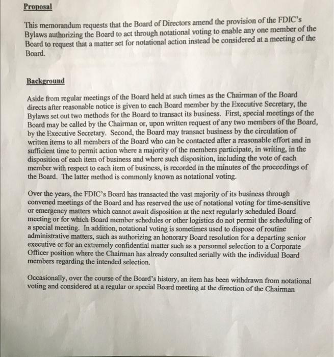 Proposal This Memorandum Requests That The Board Of Directors Amend The Provision Of The Fdic S Bylaws Authorizing The B 1