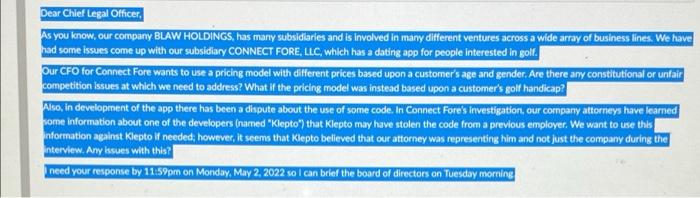 Dear Chief Legal Officer As You Know Our Company Blaw Holdings Has Many Subsidiaries And Is Involved In Many Differen 3