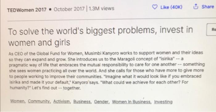 Share Tedwomen 2017 October 2017 1 3m Views Like 40k Re To Solve The World S Biggest Problems Invest In Women And G 1