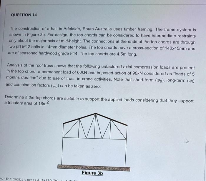 Question 14 The Construction Of A Hall In Adelaide South Australia Uses Timber Framing The Frame System Is Shown In Fi 1