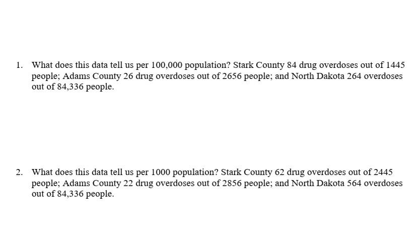 1 What Does This Data Tell Us Per 100 000 Population Stark County 84 Drug Overdoses Out Of 1445 People Adams County 2 1