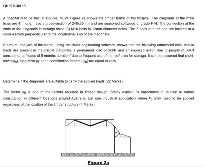 Question 13 A Hospital Is To Be Built In Bourke Nsw Figure 2a Shows The Timber Frame Of The Hospital The Diagonals In 1
