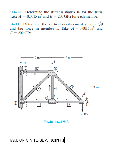 14 12 Determine The Stiffness Matrix K For The Truss Take A 0 0015 M And E 200 Gpa For Each Member 14 13 Determ 1