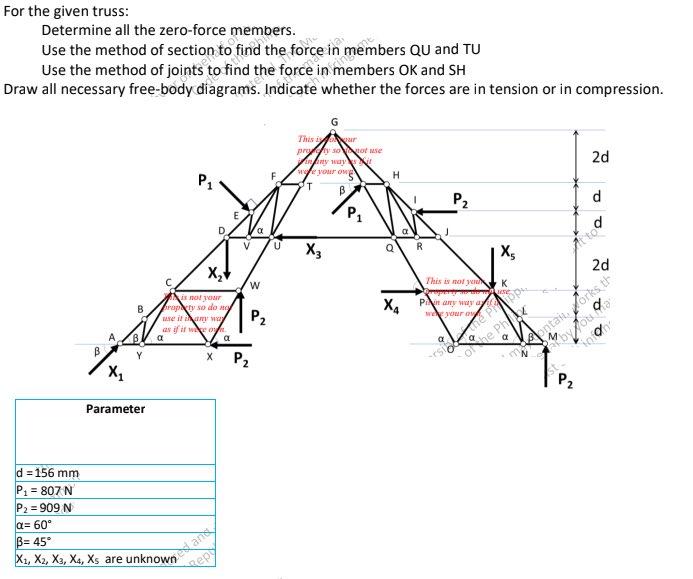For The Given Truss Determine All The Zero Force Members Use The Method Of Section To Find The Force In Members Qu And 1