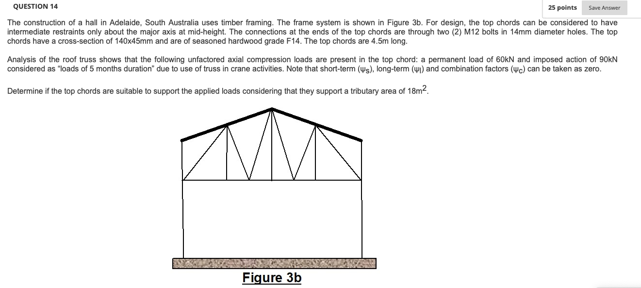 Question 14 25 Points Save Answer The Construction Of A Hall In Adelaide South Australia Uses Timber Framing The Frame 1