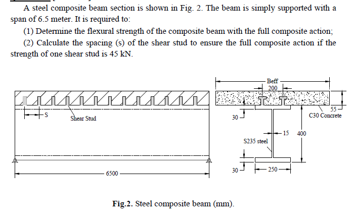 A Steel Composite Beam Section Is Shown In Fig 2 The Beam Is Simply Supported With A Span Of 6 5 Meter It Is Required 1