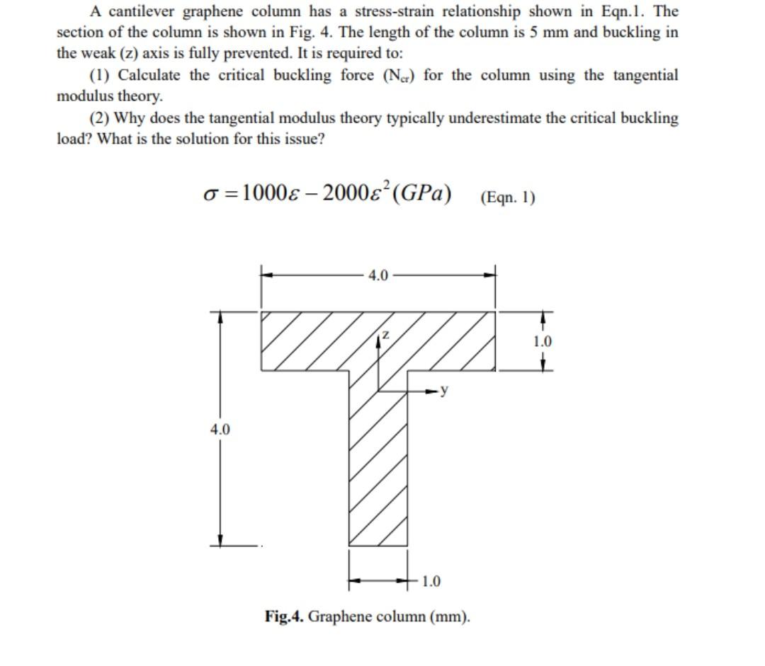 A Cantilever Graphene Column Has A Stress Strain Relationship Shown In Eqn 1 The Section Of The Column Is Shown In Fig 1