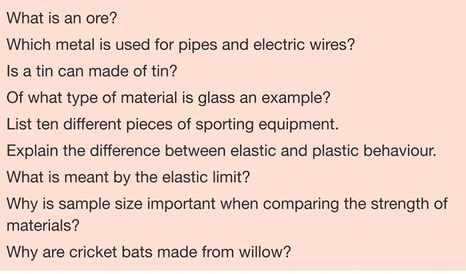 What Is An Ore Which Metal Is Used For Pipes And Electric Wires Is A Tin Can Made Of Tin Of What Type Of Material Is 1