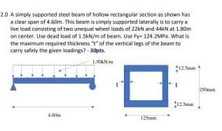 A Simply Supported Steel Beam Of Hollow Rectangular Section As Shown Has A Clear Span Of 4 60m This Beam Is Simply Su 1