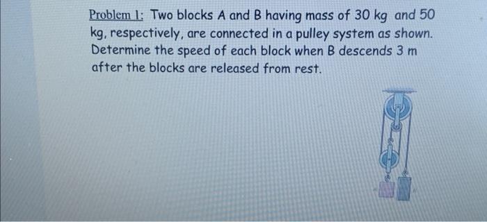 Problem 1 Two Blocks A And B Having Mass Of 30 Kg And 50 Kg Respectively Are Connected In A Pulley System As Shown D 1