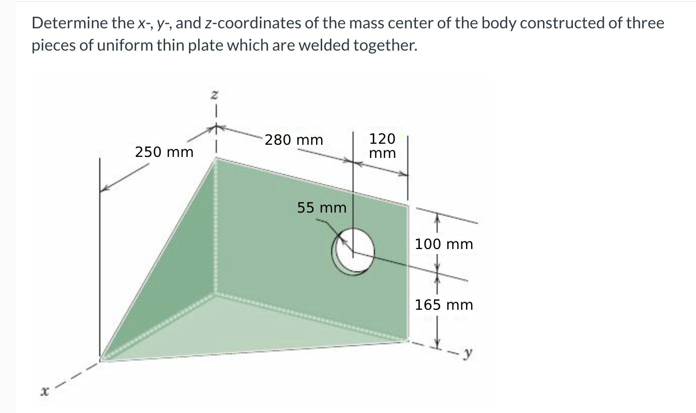 Determine The X Y And Z Coordinates Of The Mass Center Of The Body Constructed Of Three Pieces Of Uniform Thin Plate 1