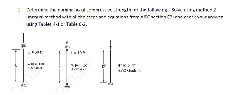 L 1 Determine The Nominal Axial Compressive Strength For The Following Solve Using Method 2 Manual Method With All Th 1