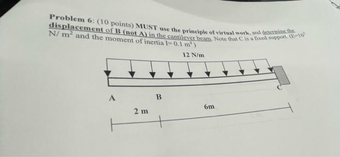 Problem 6 10 Points Must Use The Principle Of Virtual Work And Determine The Displacement Of B Not A In The Cantil 1
