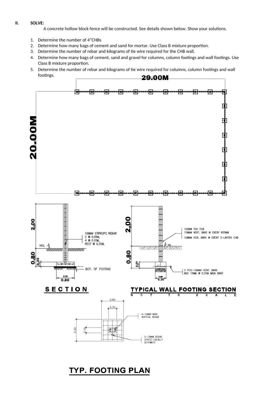Ii Solve A Concrete Hollow Block Fence Will Be Constructed See Details Shown Below Show Your Solutions 1 Determine 1