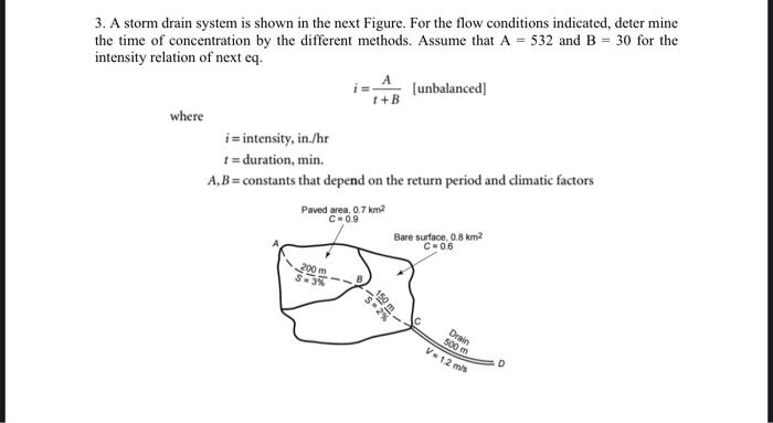 A Storm Drain System Is Shown In The Next Figure For The Flow Conditions Indicated Deter Mine The Time Of Concentratio 1