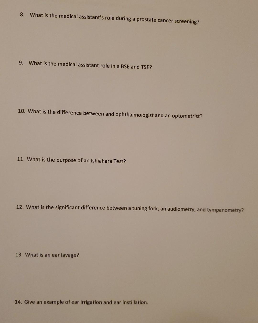 8 What Is The Medical Assistant S Role During A Prostate Cancer Screening 9 What Is The Medical Assistant Role In A B 1