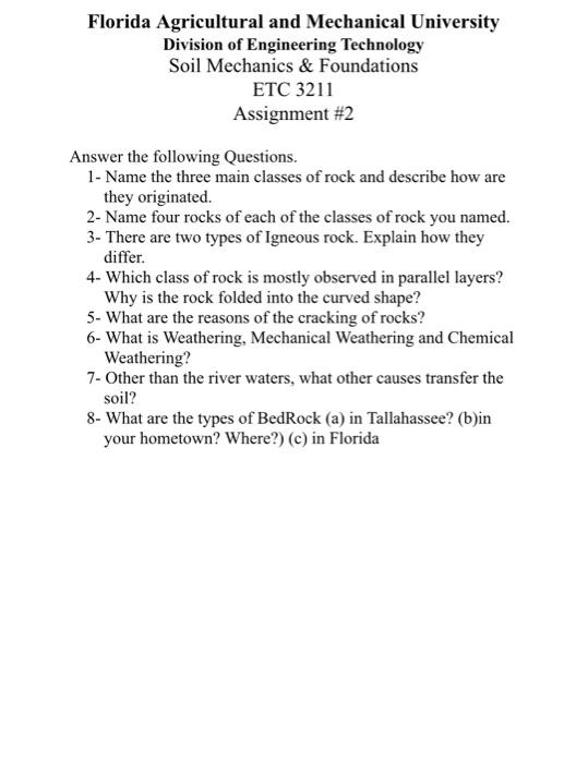 Florida Agricultural And Mechanical University Division Of Engineering Technology Soil Mechanics Foundations Etc 3211 1