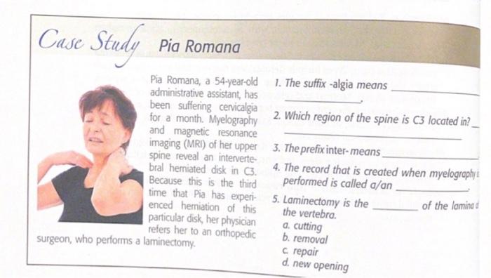 Case Study Pia Romana Pia Romana A 54 Year Old 1 The Suffix Algia Means Administrative Assistant Has Been Suffering 1
