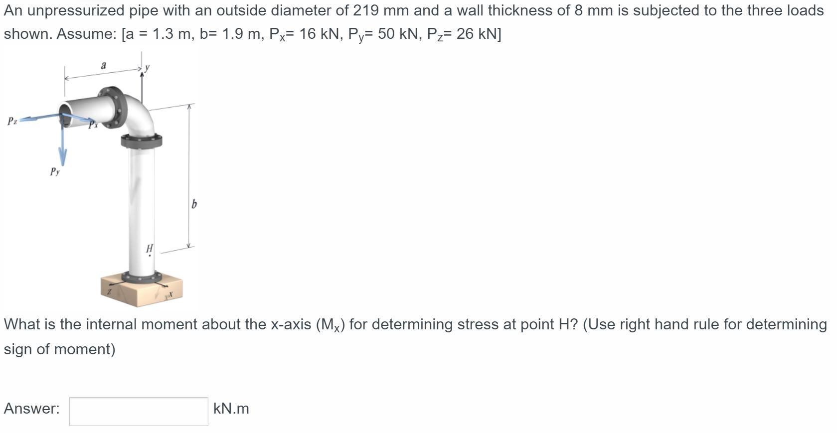 An Unpressurized Pipe With An Outside Diameter Of 219 Mm And A Wall Thickness Of 8 Mm Is Subjected To The Three Loads Sh 1