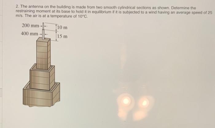 2 The Antenna On The Building Is Made From Two Smooth Cylindrical Sections As Shown Determine The Restraining Moment A 1