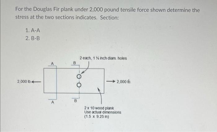 For The Douglas Fir Plank Under 2 000 Pound Tensile Force Shown Determine The Stress At The Two Sections Indicates Sect 1