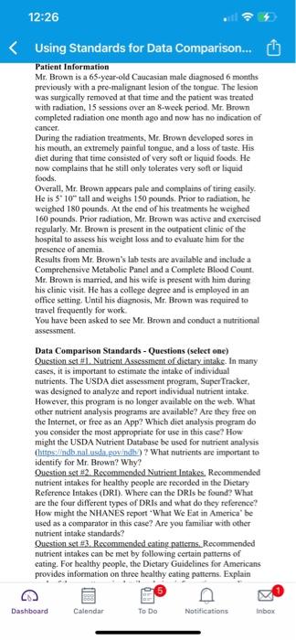 12 26 Using Standards For Data Comparison Patient Information Mr Brown Is A 65 Year Old Caucasian Male Diagnosed 6 M 1