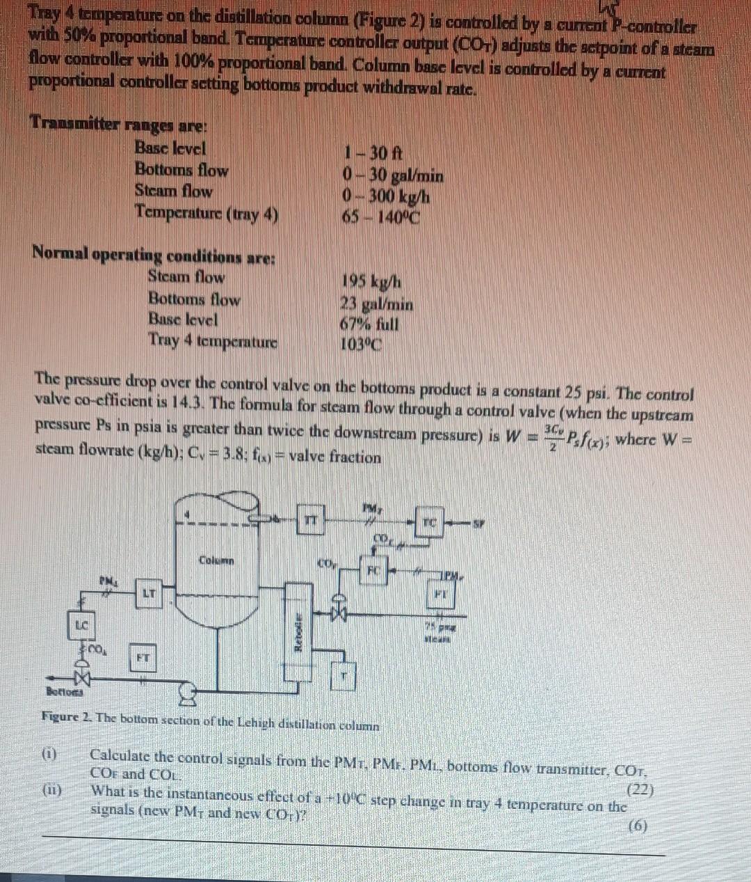 Lat Tray 4 Temperature On The Distillation Column Figure 2 Is Controlled By A Current P Controller With 50 Proportion 1