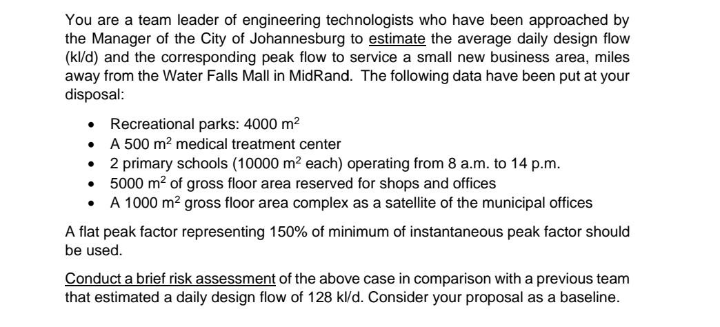 You Are A Team Leader Of Engineering Technologists Who Have Been Approached By The Manager Of The City Of Johannesburg T 1