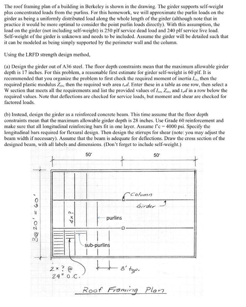 The Roof Framing Plan Of A Building In Berkeley Is Shown In The Drawing The Girder Supports Self Weight Plus Concentrat 1