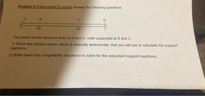 Problem 6 Extra Credit 20 Points Answer The Following Questions A B C D The Beam Shown Above Is Fixed At A And D Rol 1