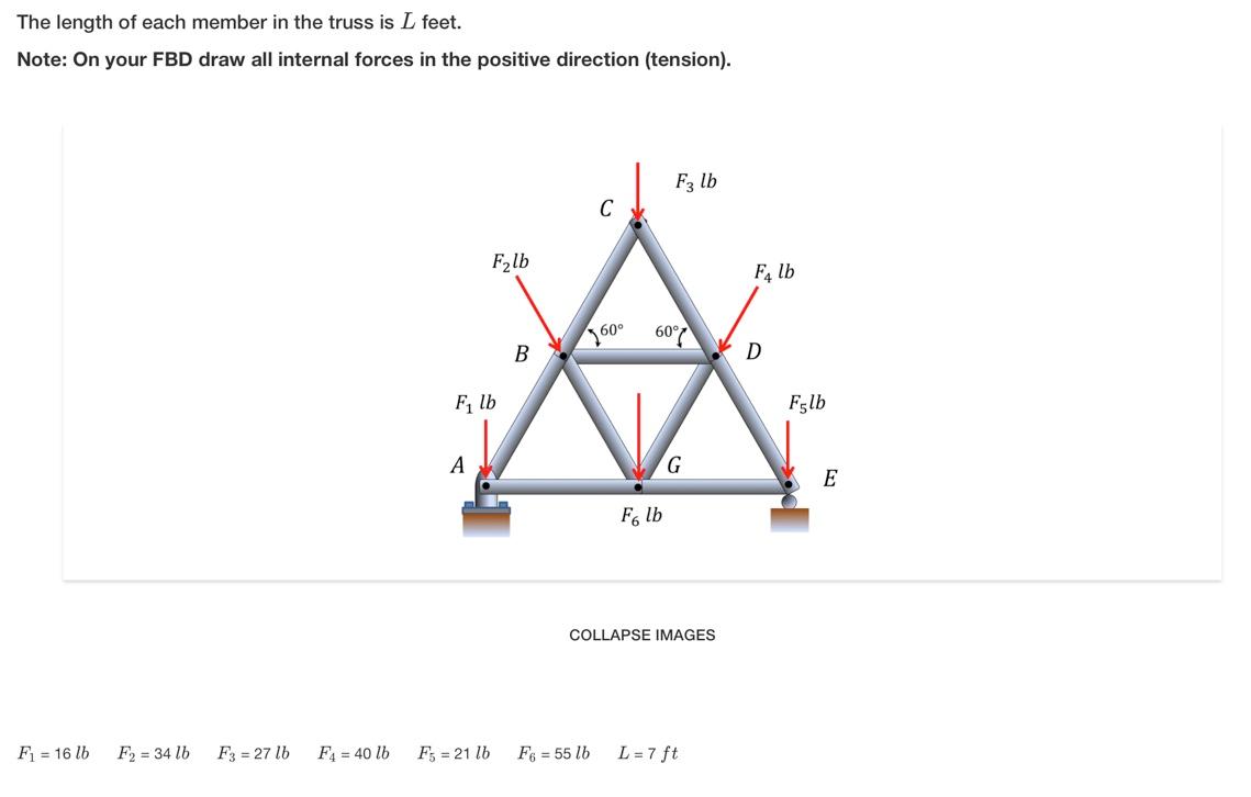 The Length Of Each Member In The Truss Is L Feet Note On Your Fbd Draw All Internal Forces In The Positive Direction 1