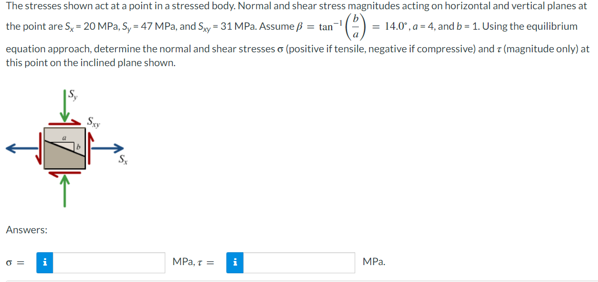 The Stresses Shown Act At A Point In A Stressed Body Normal And Shear Stress Magnitudes Acting On Horizontal And Vertic 1